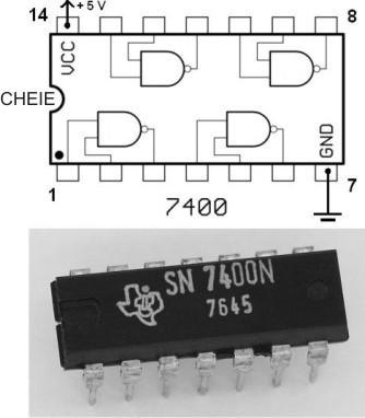 DISPOZITIVE ŞI CIRCUITE ELECTRONICE TTL standard cu 4 porţi SI-NU (figura 8.35). Literele din faţă denumesc producătorul, aici Texas Instruments.