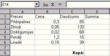 Šūnu adresu izmantošana aprēķinu izteiksmēs 2. uzdevums. Dotas pārdoto preču cenas un daudzums, jāaprēķina ieņēmumi. 14.