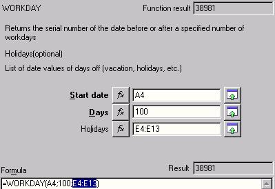 Funkcija WORKDAY 7. uzdevums. Kurā datumā būs pagājušas 100 darba dienas, skaitot no 2006.gada 2.maija?