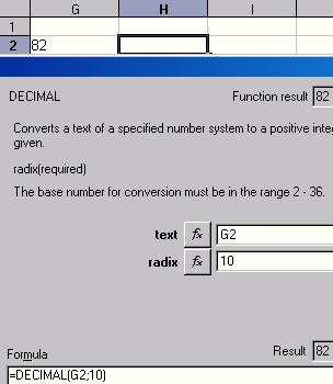 77.attēls: Funkcijas DECIMAL vednis Text ir simbolu virkne (vai tās adrese), kas jāpārveido par skaitli.