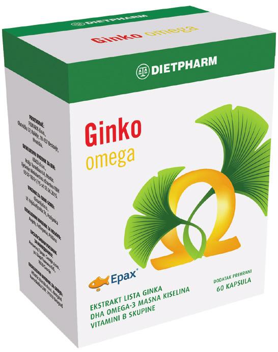 GINKO OMEGA Ginko Omega përmirëson qarkullimin e gjakut në tru, kontribuon në komunikim më të efektshëm në mes të qelizave të trurit dhe në mënyrë të efektshme ruan memorien dhe funksionet
