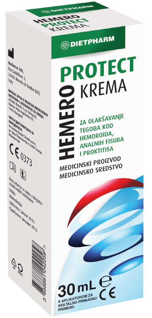 HEMERO PROTECT KREMA Hemero Protekt qetëson simptomat dhe dhimbjet e hemoroideve, qetëson diegien dhe kruarjen, qetëson ënjtjen dhe dhimbjen.