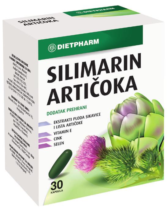 SILIMARIN ARTIÇOKA Silimarin Articoka kapsula rekomandohet si antioksidant dhe hepatoprotektor, te detoksifikimi dhe rigjenerimi i mëlçisë, konsumimi i tepruar i alkoolit, sëmundjet inflamatore të
