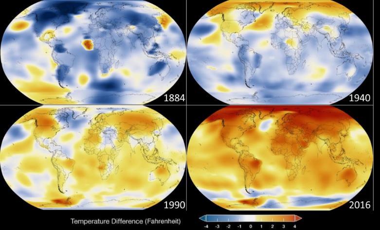 Πηγή: climate.nasa.gov Εικόνα 4.2: Μεταβολές στην στάθμη της θάλασσας Στην επόμενη εικόνα παρουσιάζεται η μεταβολή της θερμοκρασίας σε παγκόσμια κλίμακα από το 1884 έως το 2016 [26]. Πηγή: climate.