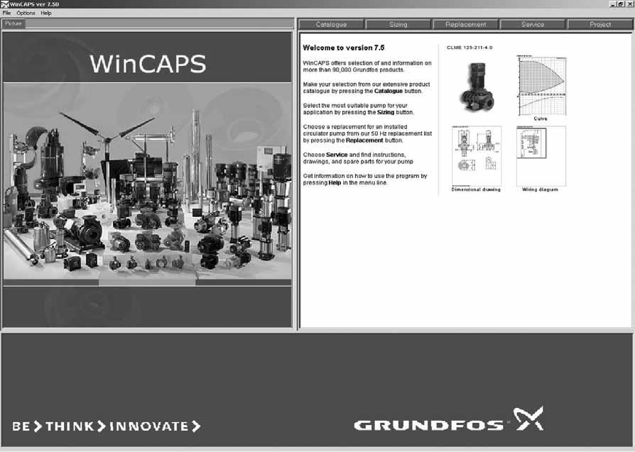 Dostupan je i na CD-ROM-u na više od 15 jezika, WinCAPS nudi detaljne tehničke informacije izbor najboljeg rešenja za pumpe skicu sa dimenzijama svake pumpe detaljnu servisnu