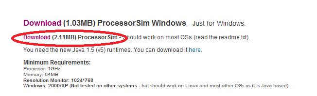 Οδηγίες εγκατάστασης για Windows Αφού κατεβάσετε το procsim από την περιοχή του μαθήματος ή απο το site : http://jamesgart.