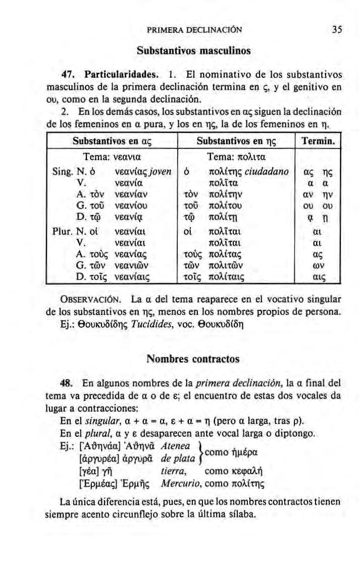 PRIMERA DECLINACIÓN 35 Substantivos masculinos 47. Particularidades. 1.