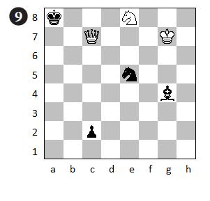 V. Melnicenco, Smena, 1993 (#4) 1.Nd6 Lf3 2.Nb5 2 Nc6 3.Qb6 [3,5] και ακολουθεί 4.Nc7# 2 Lb7 3. Qd8+ [1.5] 3 Lc8 4.Qxc8# Το άμεσο 1.Qb6? (απειλεί 2.Nc7#) έχει το 1 c1q! σαν απάντηση.