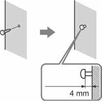 Postavljanje IR prijemnika na zid 1 Ugradite komercijalno nabavljiv vijak u zid tako da izviruje 4 mm.