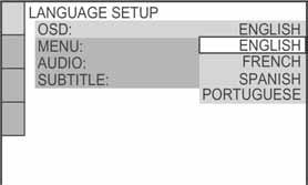 Na zaslonu se pojavi izbornik za podešavanje jezika prikaza. 5 Tipkama X/x odaberite jezik. Uređaj koristi ovdje odabrani jezik za prikaz izbornika i titlova.