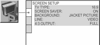 Podešavanje prikaza [4:3 LETTER BOX] [SCREEN SETUP] Odaberite podešenje ovisno o priključenom TV prijemniku. Odaberite [SCREEN SETUP] u izborniku Setup.