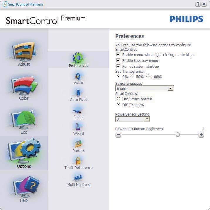 3. Βελτιστοποίηση εικόνας Επιλογή Options > Preferences (Επιλογές/ Προτιμήσεις) Θα είναι ενεργή μόνο όταν έχετε επιλέξει Preferences (Προτιμήσεις) από το αναπτυσσόμενο μενού Options (Επιλογές).
