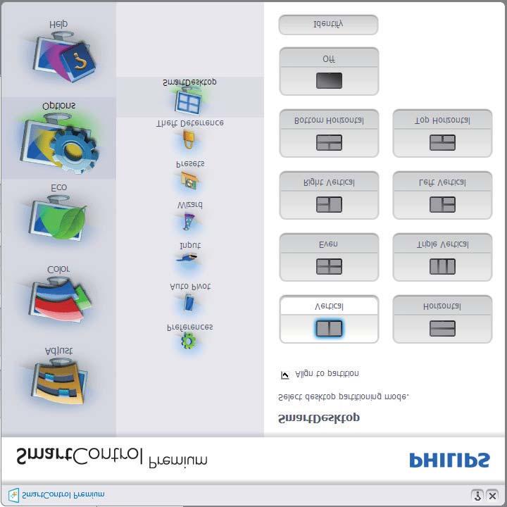 3. Βελτιστοποίηση εικόνας 3.6 Οδηγός SmartDesktop SmartDesktop Το SmartDesktop βρίσκεται στο SmartControl Premium. Εγκαταστήστε το SmartControl Premium και επιλέξτε SmartDesktop από τις Επιλογές.