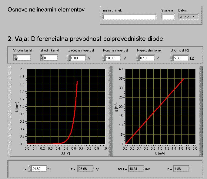 2.vaja: Diferencialna prevodnost polprevodniške diode i I(U) A DC i g I D 3 K R 2 5.