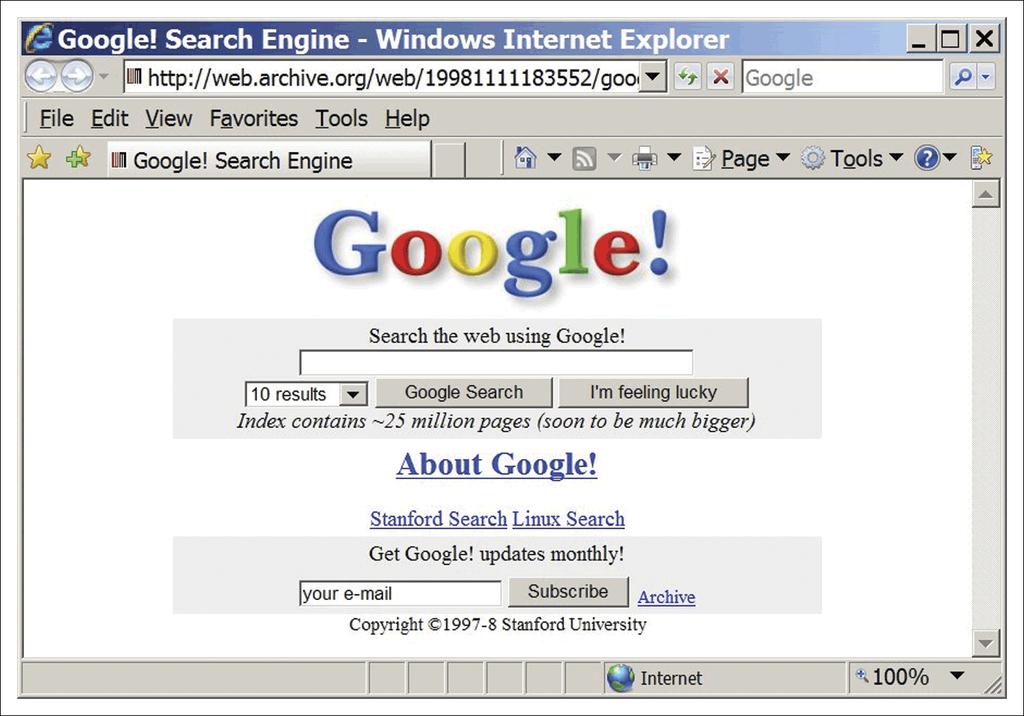 Διαφάνεια 1.4 Εικόνα 1.1 Η μηχανή αναζήτησης της Google όπως ήταν το 1998 Πηγή: Το ηλεκτρονικό αρχείο της τοποθεσίας Ιστού Wayback Machine: http://web.archive.