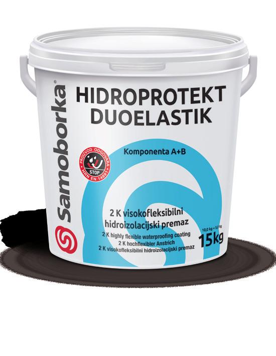 H R N STOP E N 9 9 8-1 HIDROPROTEKT DUOELASTIK Dvokomponentna fleksibilna hidroizolacijska masa na osnovi cementa za: hidroizolaciju ispod keramičkih obloga: u kupaonicama, balkonima, terasama,