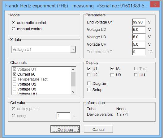 de funcţionare: U H, U 1, U 2, U 3 se folosesc valorile notate pe soclul lămpii; de măsurare: mode: automatic control; Channels current I A ; display U 1 şi I A. 6.