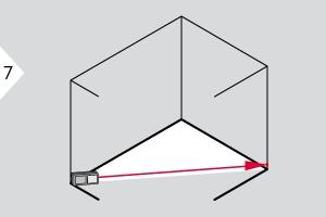 Χειρισμός Γωνία αίθουσας Η γωνία υπολογίζεται με βάση τον κανόνα του συνημιτόνου με 3 γνωστά μήκη πλευράς ενός τριγώνου Στρέψτε το λέιζερ προς