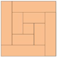 26. Peter saw an 8 cm wide wooden shelf into 9 parts. One piece was a square, the rest were rectangles. Then he put all the pieces together as shown in the picture. How long was the shelf?