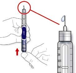 E. Apăsaţi până la capăt butonul injector. Verificaţi dacă apare insulină în vârful acului. S-ar putea să fie nevoie să faceţi testul de siguranţă de mai multe ori până să apară insulina.