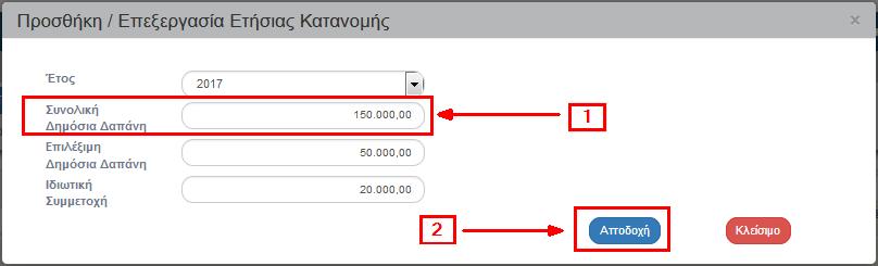 Επεξεργασία δεδομένων σε πίνακα 1. Για την επεξεργασία υπάρχουσας εγγραφής σε πίνακα ο χρήστης επιλέγει επεξεργασία στην αντίστοιχη εγγραφή: 2.