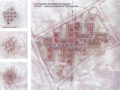 Слике 5 и 6. Индивидуално становање друга награда (Марушић, М. и Д.) - варијанте архитектонскоурбанистичких склопова (десно) и варијанте смештајне јединице (лево) Figures 5 and 6.
