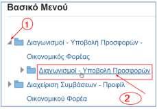 Προσφοράς Ο χρήστης επιλέγει από το βασικό μενού