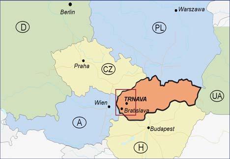 2. Základné charakteristiky mesta 2.1. Poloha Graf č.1 Poloha Trnavy Zdroj: MsÚ Trnava Mesto Trnava leží na kraji Západoslovenskej nížiny vo vzdialenosti asi 50 km od Bratislavy, hlavného mesta SR.