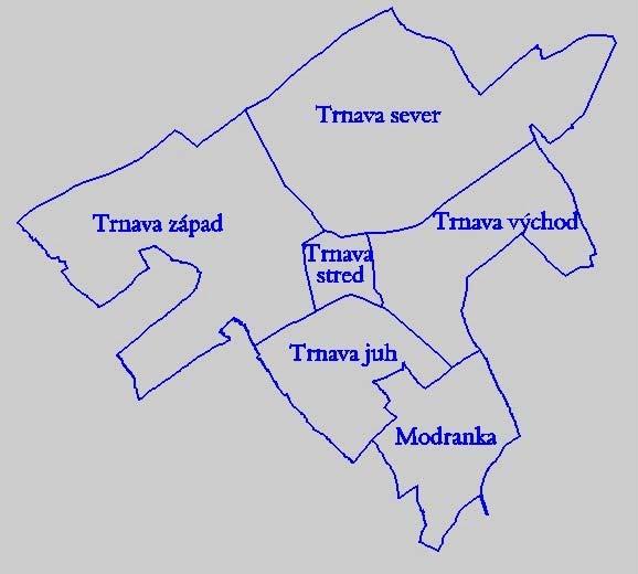 Tab. č.1 - Rozloha Mestské časti od 1.7.2002: Výmera (v ha) % z celkovej výmery mesta 1. Trnava-stred 215 3,0 (Staré mesto,špiglsál) 2. Trnava-západ 2060 28,8 (Prednádražie) 3.