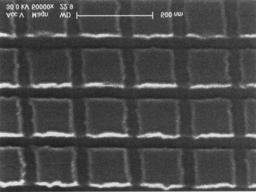 !" 7 Fig. 7. SEM image for the crossing patterns generated by multiple imprinting: 300 nm 300 nm square islands generated from crossing line and space patterns of 80 nm linewidth and 300 nm spacing