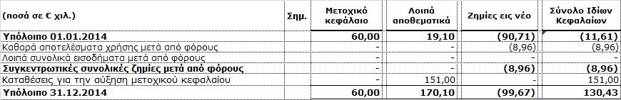 3.3 Κατάσταση Μεταβολών Ιδίων Κεφαλαίων Οι συνοδευτικές