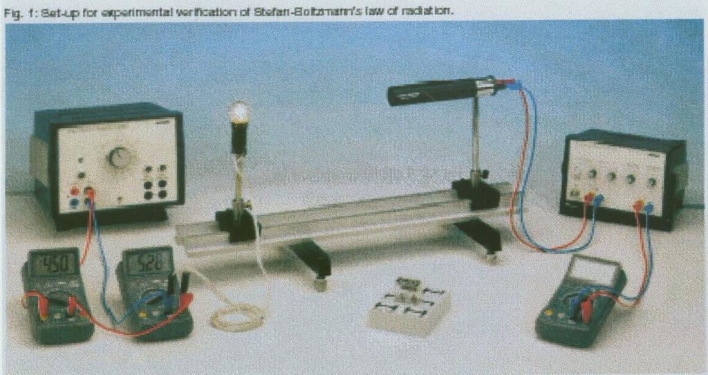 Postav za mjerenje zračenja crnog tijela. Na optičkoj klupi se nalaze izvor zračenja tj. svjetlosti, koji predstavlja kruto tijelo.