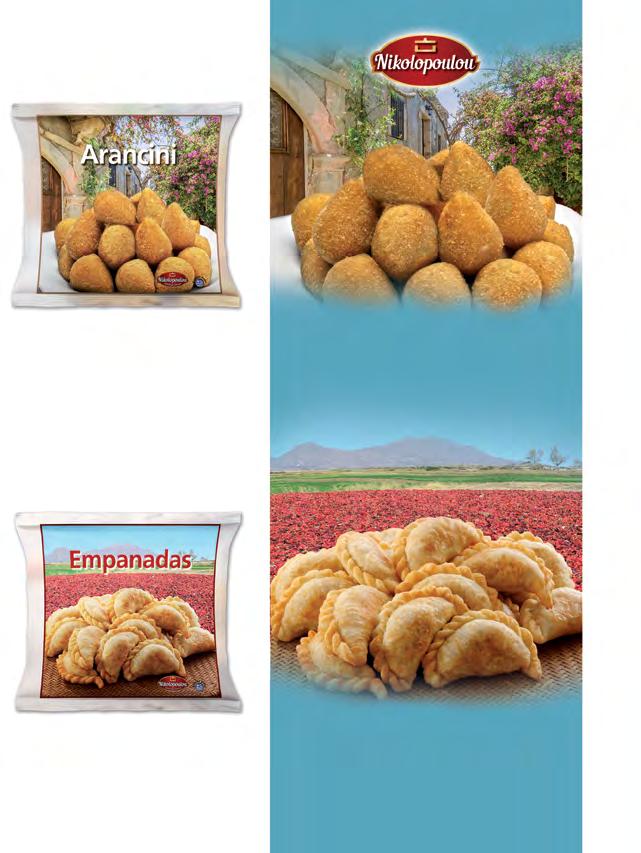 Arancini cooked 3 min 180 C Sticks με Φέτα Συσκ/κιβ: 240τμχ/κιβ 6χ40 Sticks with Feta Pack/ctn: 240pcs/ctn 6χ40 Βάρος τεμαχίου: 25g 1 min 180 C Piece weight: 25g 1 min 180 C Empanadas Ισπανίας