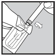 Dacă se vede o bulă mare sau gol de aer lângă vârful seringii, împingeţi ÎNCET pistonul alb în seringă până când lichidul începe să intre în vârful seringii.