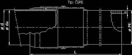 Tablica za Tip ČSPE: DN Ø da Ø d L Ø PE s 25 33,7 36,0 400 32 3,0 32 42,4 44,6 400 40 3,7 Iz tablice su vidljive standardne veličine, a sve ostale veličine i izvedbe prema specifikaciji kupca po