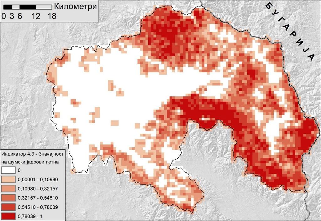 Карта на екплпшка сензитивнпст за сливпт на реката Брегалница Слика 14 - Индикатпр 4.