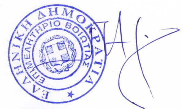 ΕΛΛΗΝΙΚΗ ΔΗΜΟΚΡΑΤΙΑ ΕΠΙΜΕΛΗΤΗΡΙΟ ΒΟΙΩΤΙΑΣ ΤΜΗΜΑ: ΜΗΤΡΩΟΥ / Υπηρεσία Γ.Ε.ΜΗ. Δ.νση: Λ. Κουτσόπετάλου 1 Τ.Κ.: 32100 Πληροφορίες: KALLIANTASI PAOLA Τηλέφωνο: 2261028281 Fax: 2261021347 E-mail: kalliantasi@viotiachamber.
