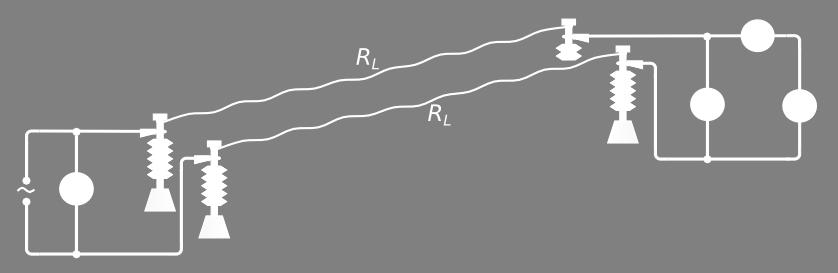 Tiel la rezis tanco de ĉiu konduktilo en la kablo egalas al R K = ρcu l = 0,017 Ω mm² 6000 m = 10,2Ω A m 10mm² En la modelo estas uzataj dratoj el konstantano kun diametro egala al 0,2 mm (A= 0,0314
