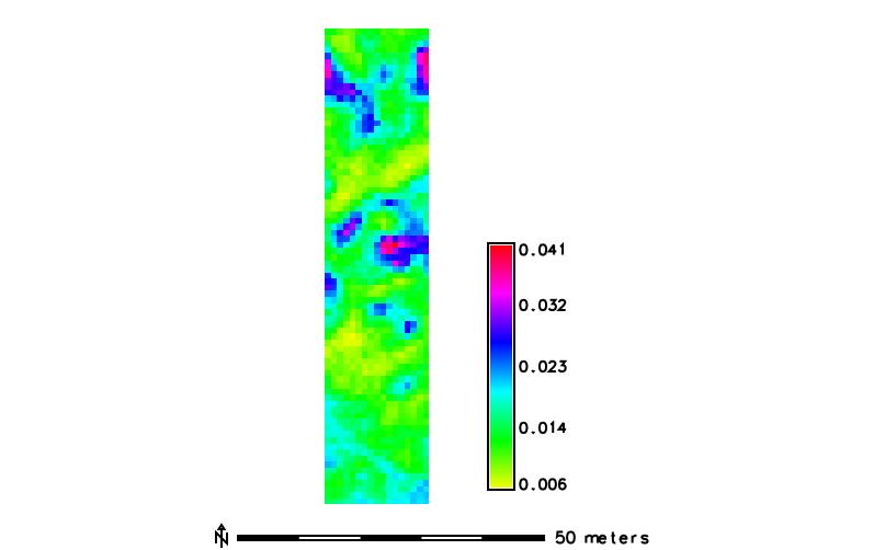обода у RTK (Real Time Kinematic) режиму рада. Након уноса векторске датотеке у GRASS GIS регион осталих мапа подешен је на површину од око 1325.75 m 2 са браном у централној позицији.