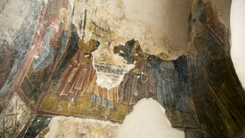ΦΩΤΟ: ΑΝΤΩΝΙΟΣ ΠΑΠΑΔΑΚΗΣ Στο τεταρτοσφαίριο της αψίδας απεικονίζεται ο Παντοκράτωρ. Ο Ιωακείμ και η Άννα εικονίζονται στην κορυφή του θόλου.