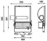 asimetrică Soclu E40 Orientare precisă a reflectorului se obţine cu un goniometru gradat montat pe suportul de fixare Include lampă: HIT temperatură de culoare: 4000 K.