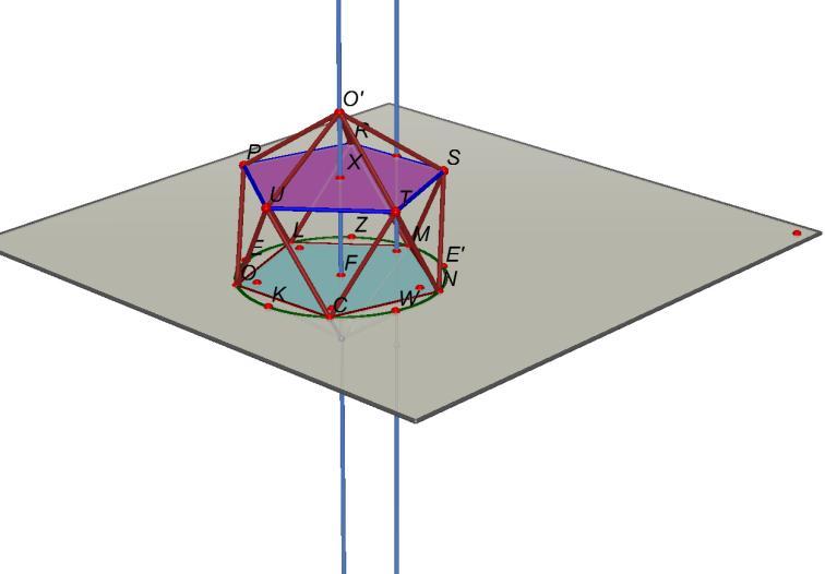 Euclide completa la costruzione dell icosaedro costruendo sulla base superiore dell antiprisma una piramide a base esagonale ed altezza ed usando il solito teorema della terna