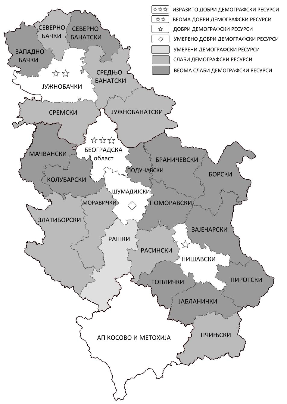 891 ближно 30% већа од оне која јој одговара у Шумадијском округу. Такође, у поређењу са Рашком, оба округа бележе лошије демографске одлике, али релативно већи образовни потенцијал. Слика 8.