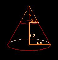 A capacidade do recipiente será a diferenza entre o volume do cono grande e o volume do cono pequeno (o engadido): x 10 = x + ; 5 5x = (x+10); 5x = x + 0; x = 0; x = 15 V tronco de cono = V cono