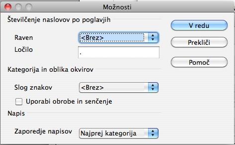 49: Nastavljanje samopoimenovanja v nastavitvah Writerja Pri vstavljanju napisa nad/pod 50: Možnosti pri napisu preglednic preglednico, lahko s klikom na Možnosti.