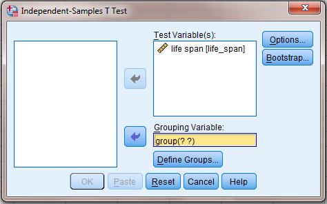 העבירו את המשתנה התלוי (life_span) לחלון ה- Variable(s).