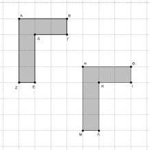 Θέμα 3: Στο πιο κάτω σχήμα δίνεται ο μετασχηματισμός που απεικονίζει το πολύγωνο ΑΒΓΔΕΖ στο ΗΘΙΚΛΜ. α) Να ονομάσετε τον μετασχηματισμό. (μον.) β) Να περιγράψετε τον μετασχηματισμό. (μον.) γ) Να συγκρίνετε τα δύο σχήματα.