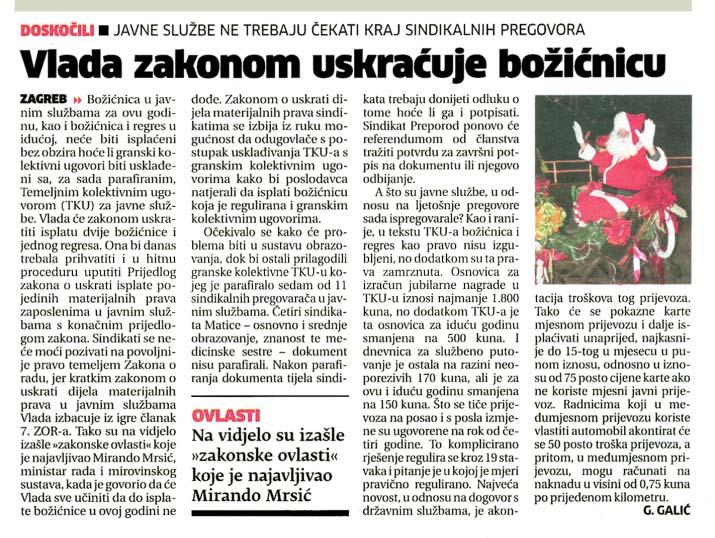Temeljni kolektivni ugovor 10 Vlada i sindikati parafirali novi TKU (Hina, 4. prosinca 2012.