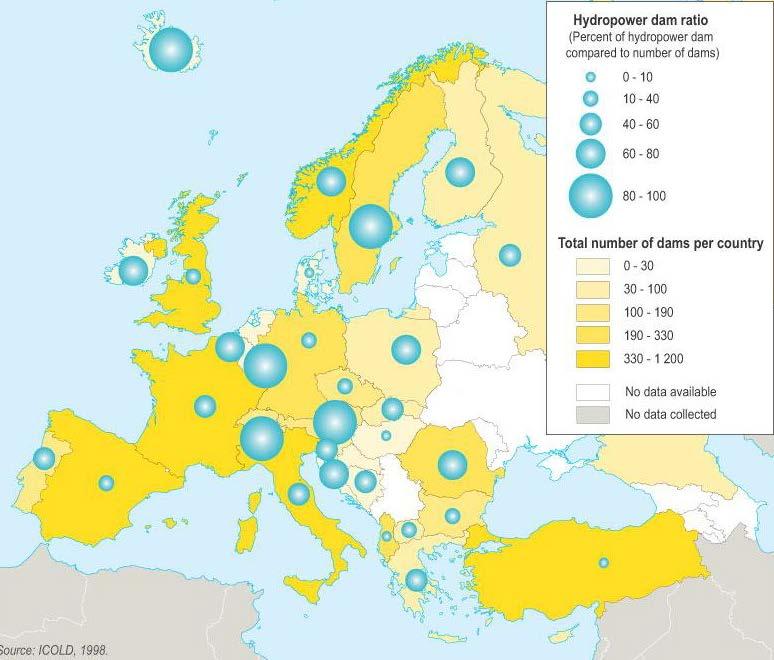 Εικόνα 3: Ποσόστό υδροηλεκτρικών φραγμάτων στο σύνολο των φραγμάτων που υπάρχουν στην ΕΕ Πηγή: Dam Removal Europe - Inspiring a movement. Ανακτήθηκε από τον δικτυακό τόπο: www.damremoval.
