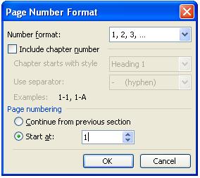Format: Chọn cách đánh số trang, xuất hiện hộp hội thoại Page Number Format: Number format: Chọn kiểu hiện thị số trang: 1, 2, 3 hoặc -1-, -2-, -3- hoặc A, B, C.